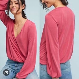 Sunday in Brooklyn Draped V-Neck Long-Sleeve Top - Rose Pink